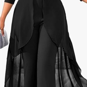 Elegant Black Jumpsuit with Sheer Overlay